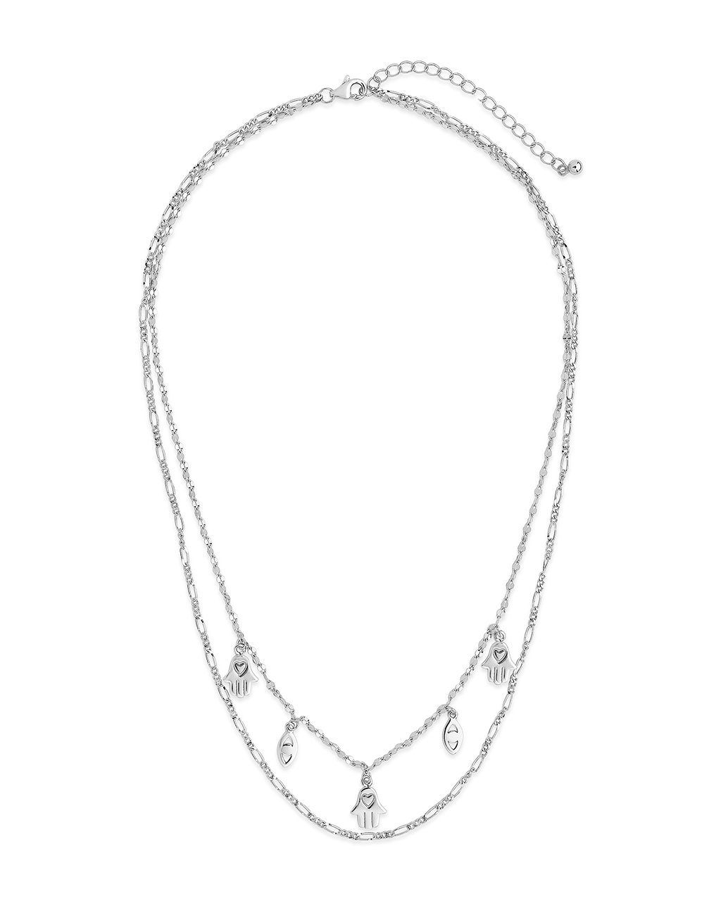 Evil Eye, Hamsa, & Figaro Chain Layered Necklace by Sterling Forever