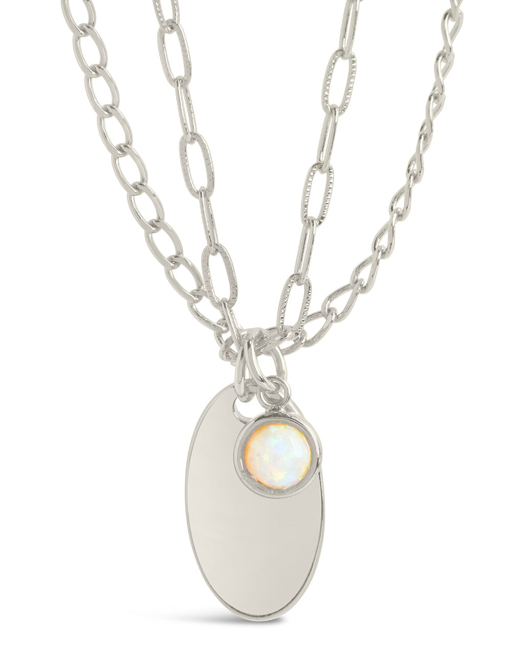 Isla Bezel Opal & Chain Layered Necklace by Sterling Forever