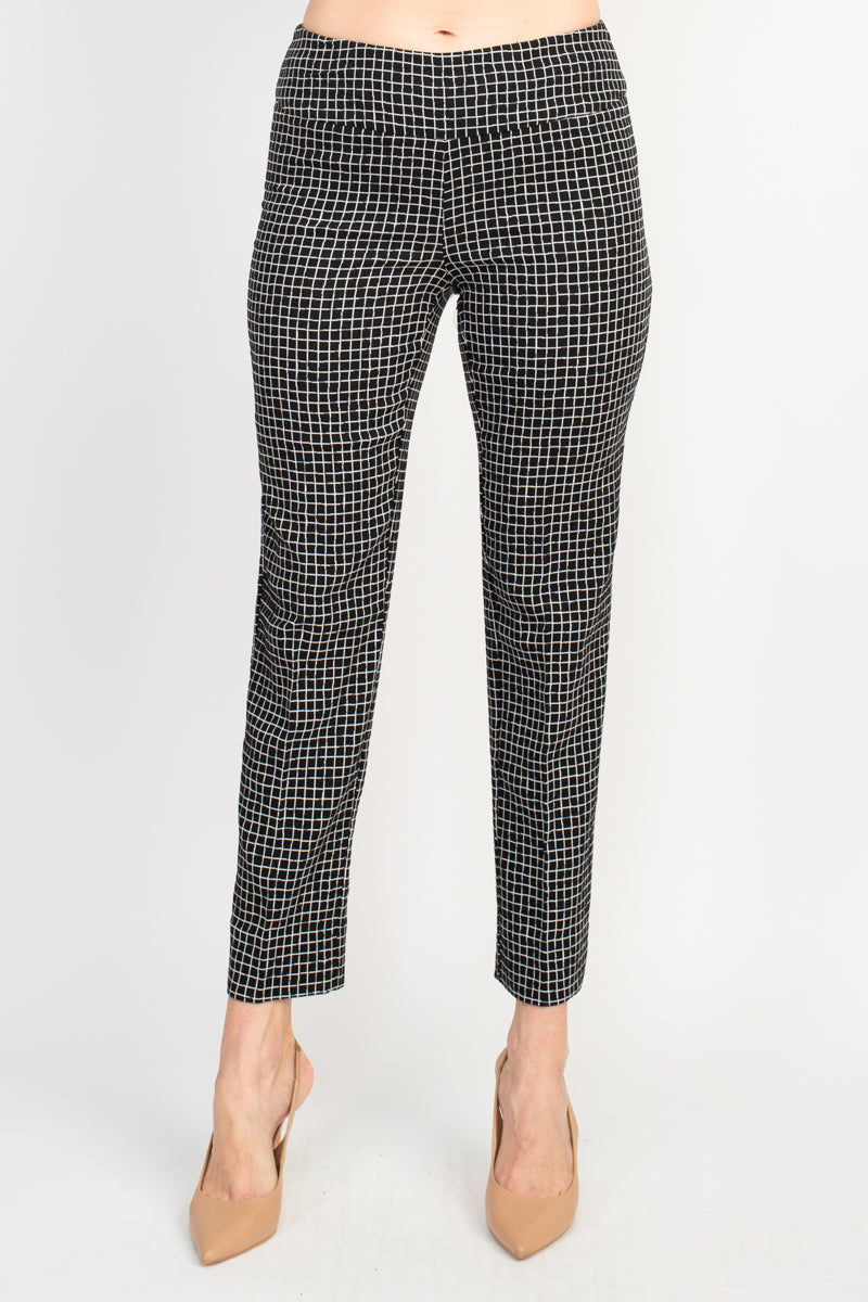 Zac & Rachel Black White Irregular Mini Square Print Fitted Pants by Curated Brands