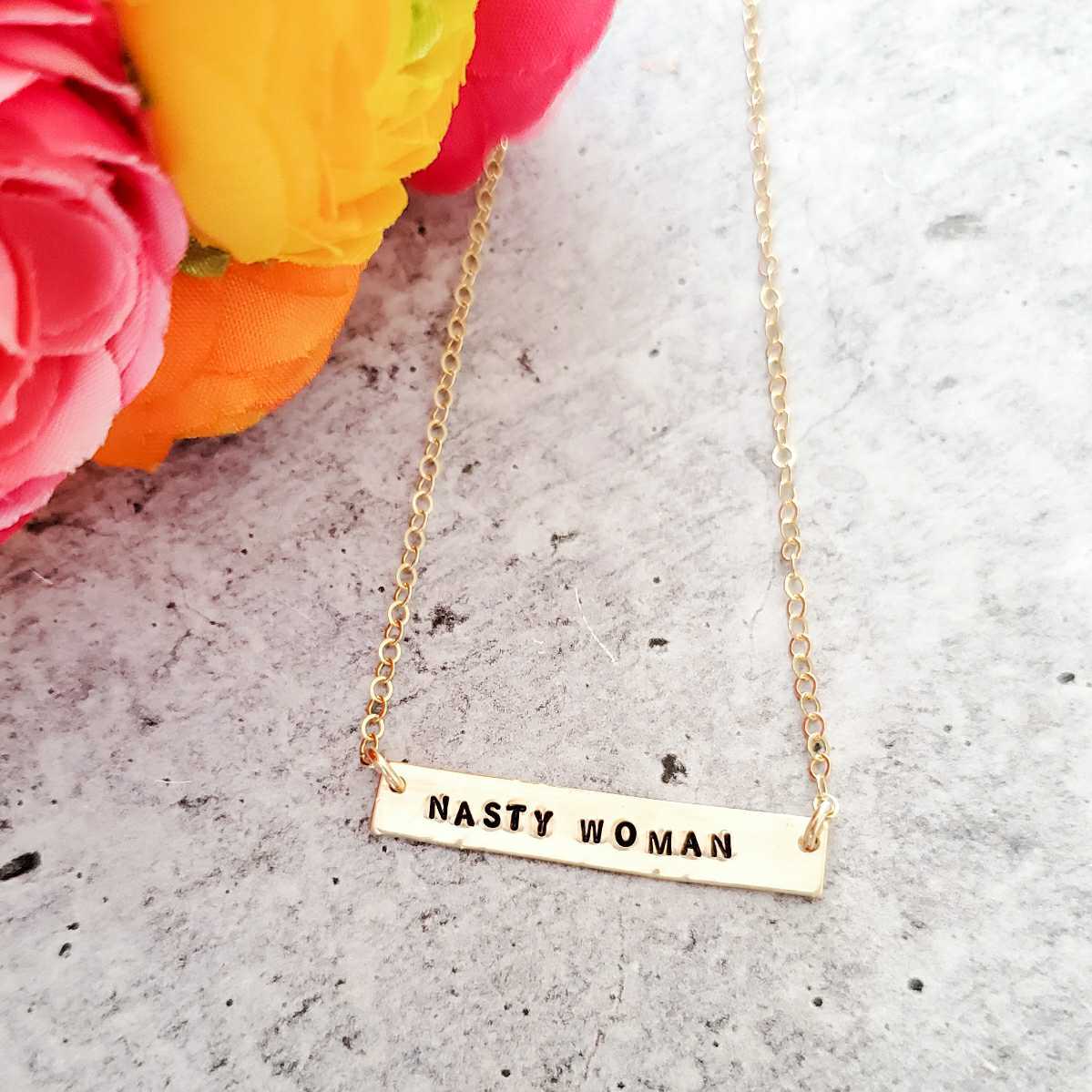 NASTY WOMAN Feminist Bar Necklace by Salt and Sparkle