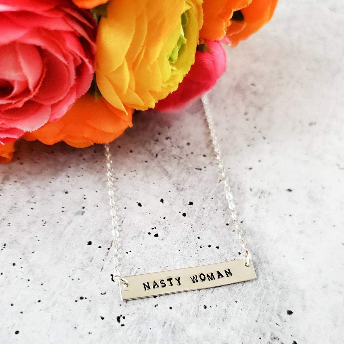 NASTY WOMAN Feminist Bar Necklace by Salt and Sparkle