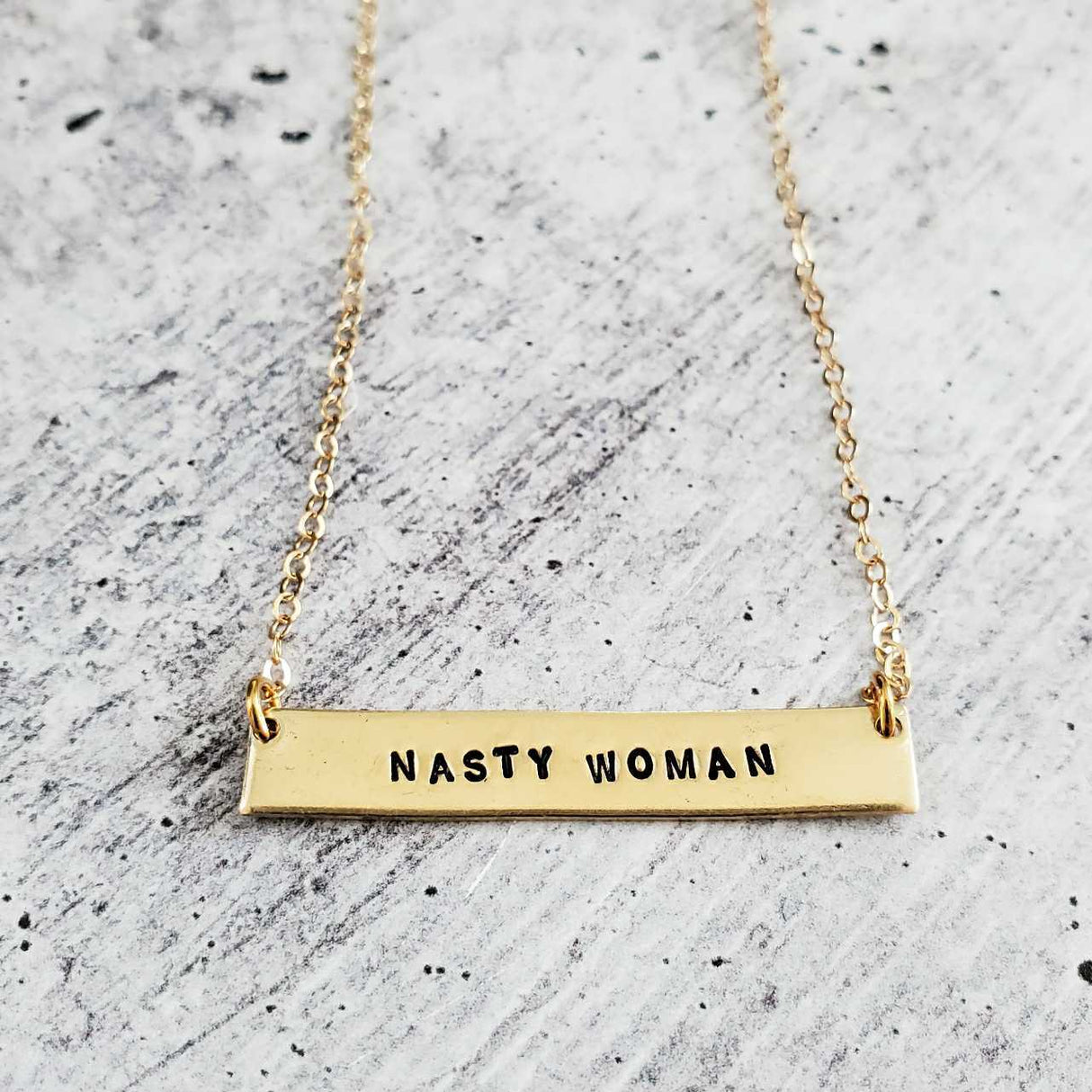 NASTY WOMAN Feminist Bar Necklace by Salt and Sparkle