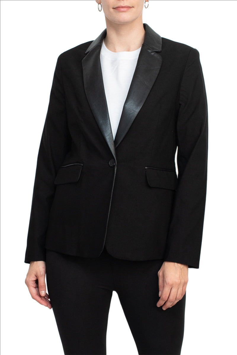 Zac & Rachel notched collar long sleeve one button closure stretch crepe blazer by Curated Brands