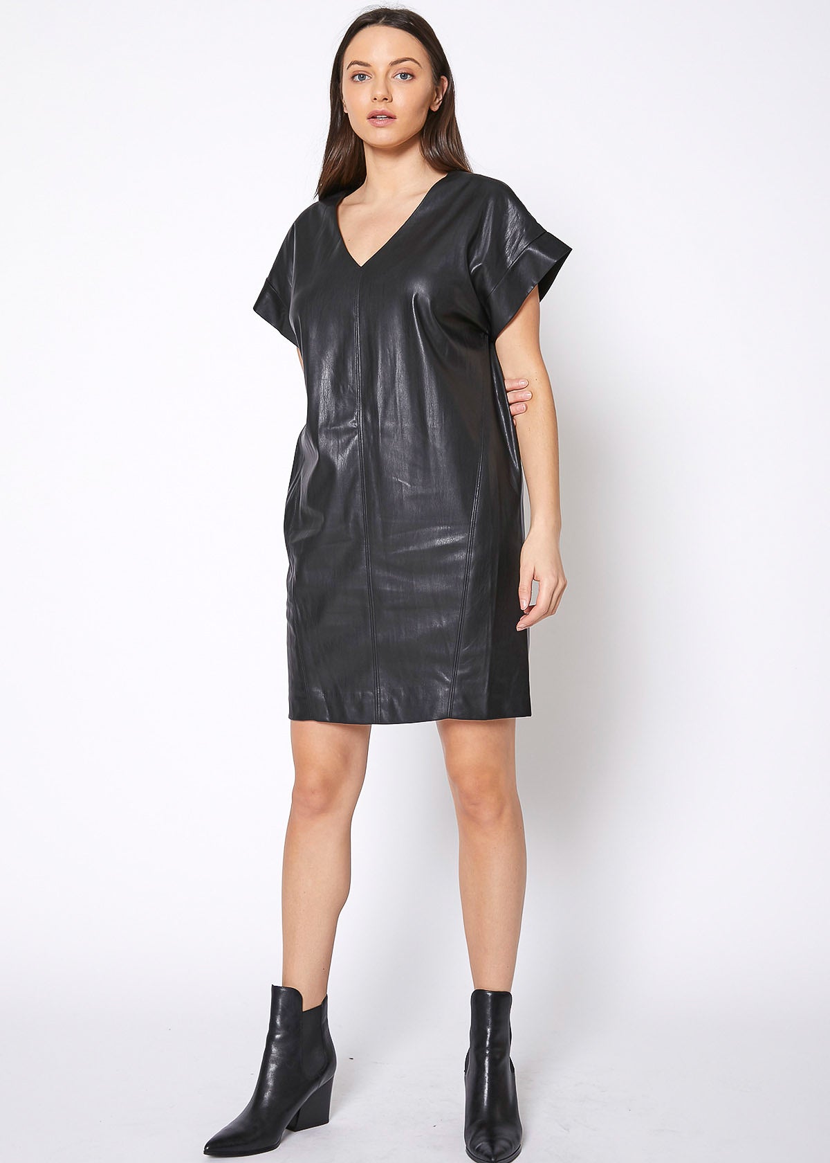 Women's Black PU Leather Dress by Shop at Konus