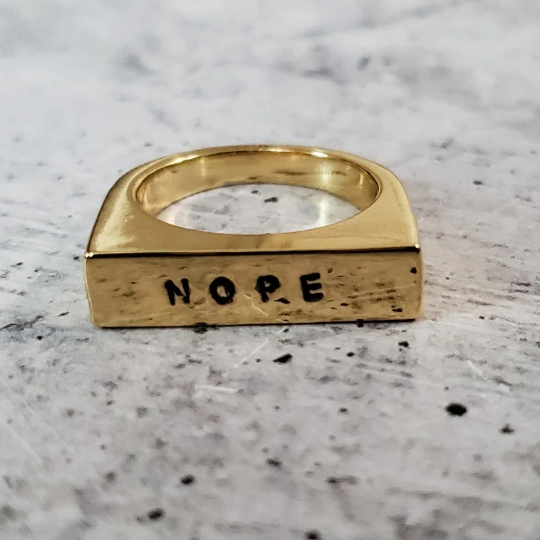 NOPE Gold Plated Flat Top Ring by Salt and Sparkle