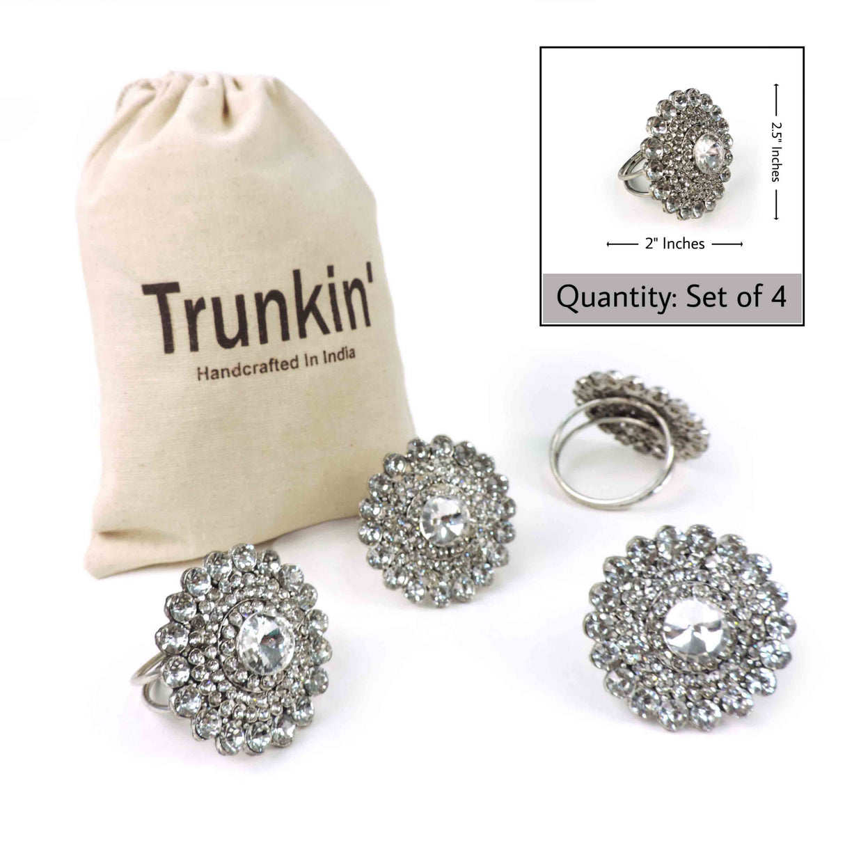 Majestic Napkin Ring in Silver, Set of 4 by Trunkin