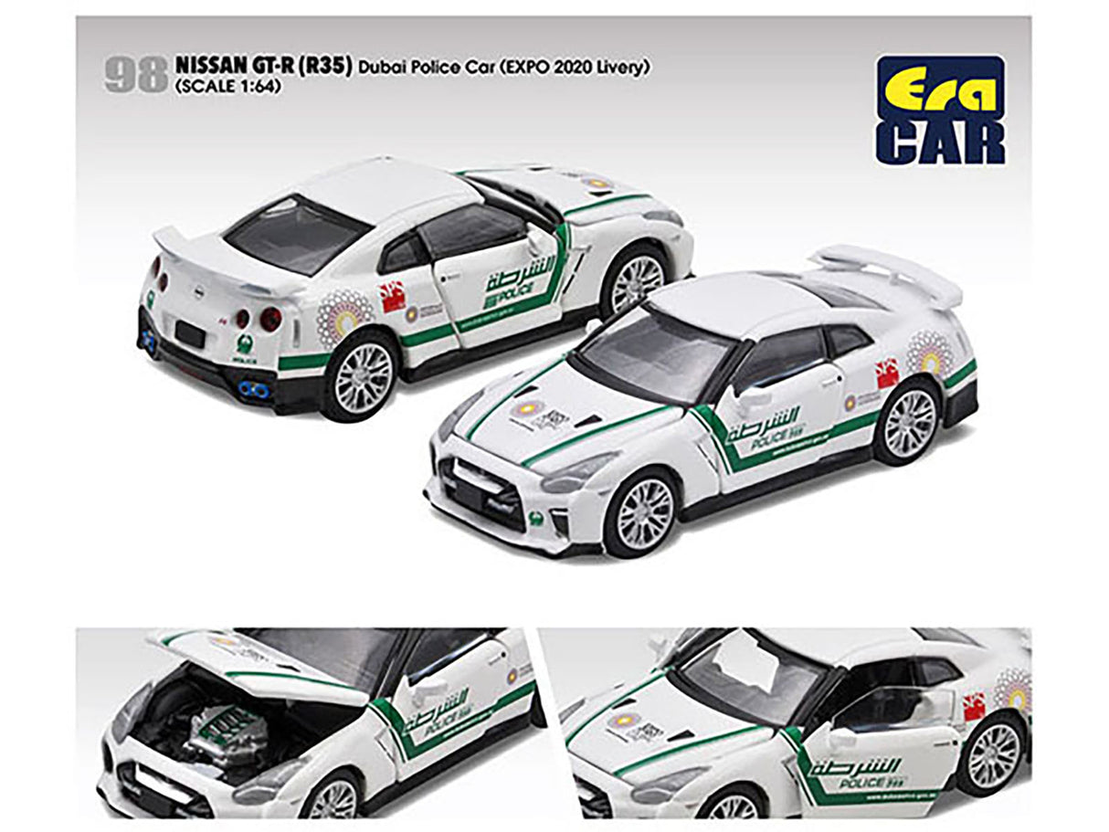 Nissan GT-R (R35) White Dubai Police "EXPO 2020" Livery Limited Edition to 720 pieces Worldwide 1/64 Diecast Model Car by Era Car