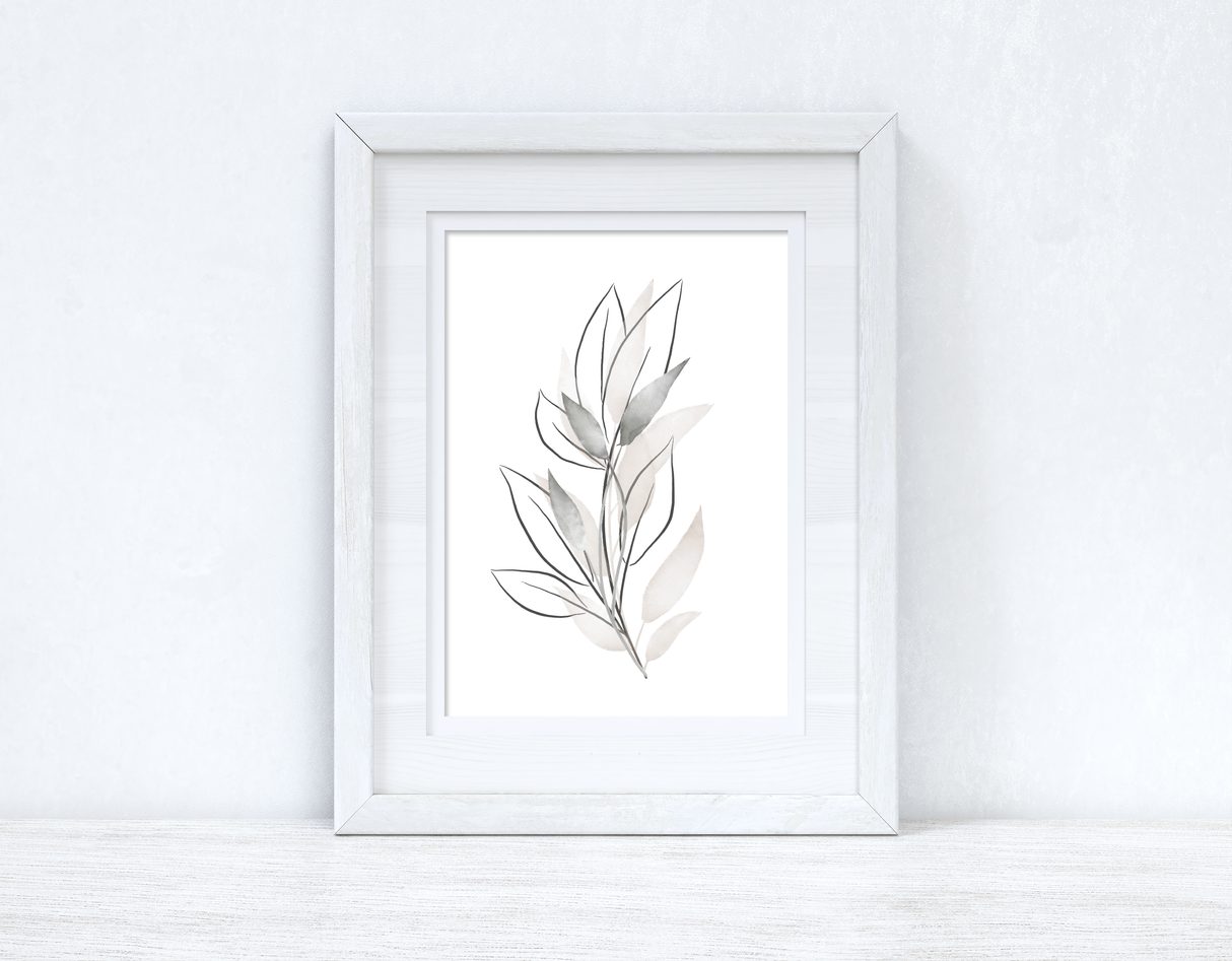 Natural Greys Watercolour Leaves Bedroom Home Wall Decor Print by WinsterCreations™ Official Store