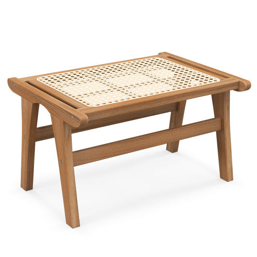 Natural Teak Wooden Foot Rest with Handwoven Rattan