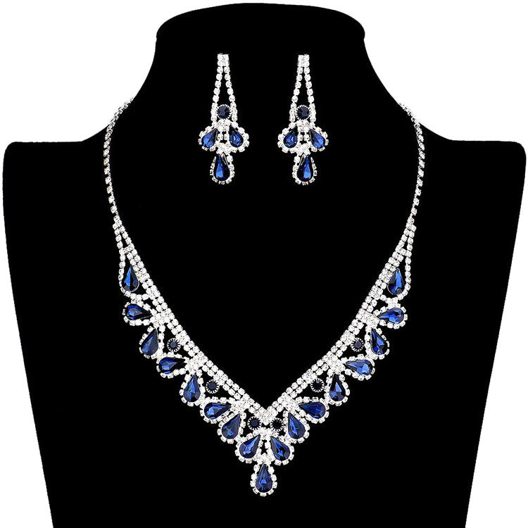 Teardrop Stone Accented Rhinestone Pave Necklace Earring Set by Madeline Love