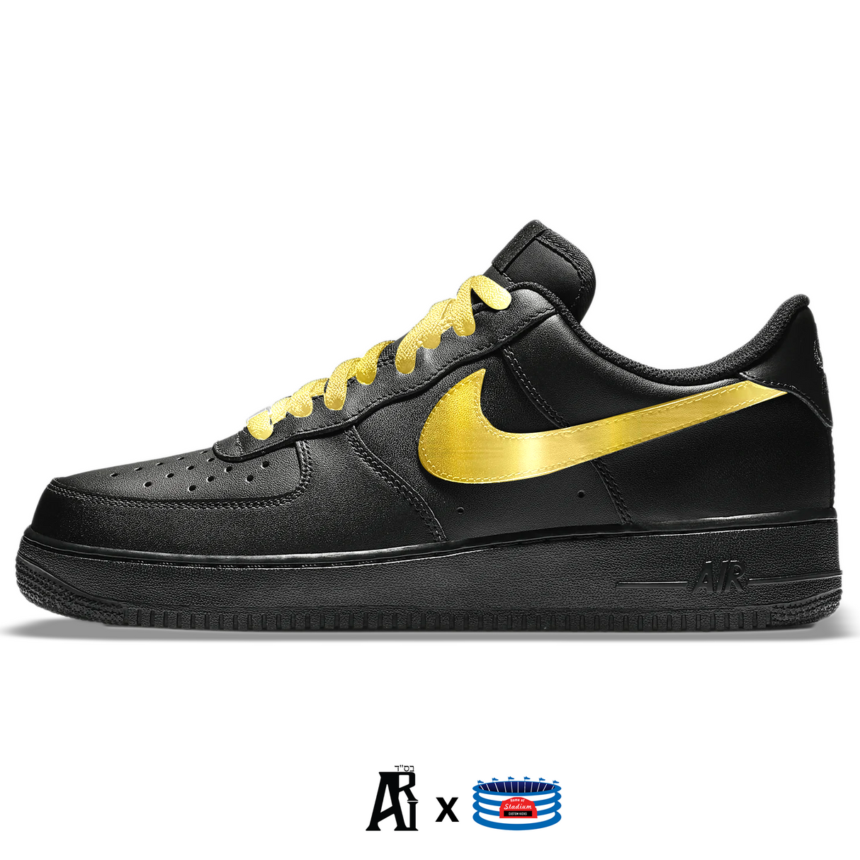 "Black & Gold" Nike Air Force 1 Low Shoes by Stadium Custom Kicks