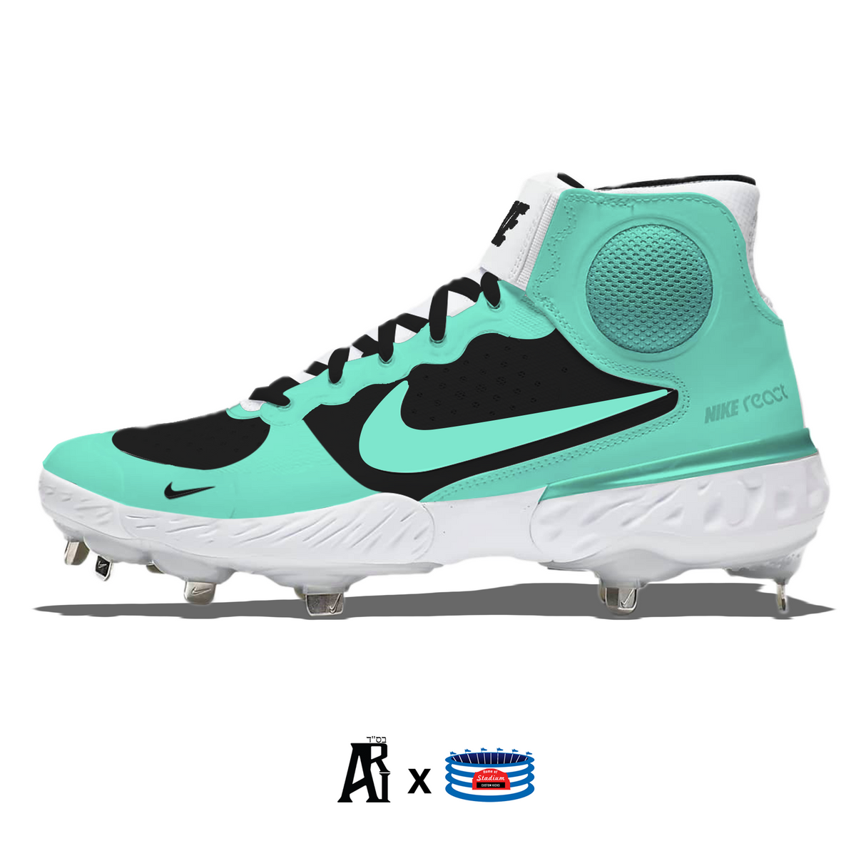 "Black Mint" Nike Alpha Huarache Elite 3 Mid Cleats by Stadium Custom Kicks