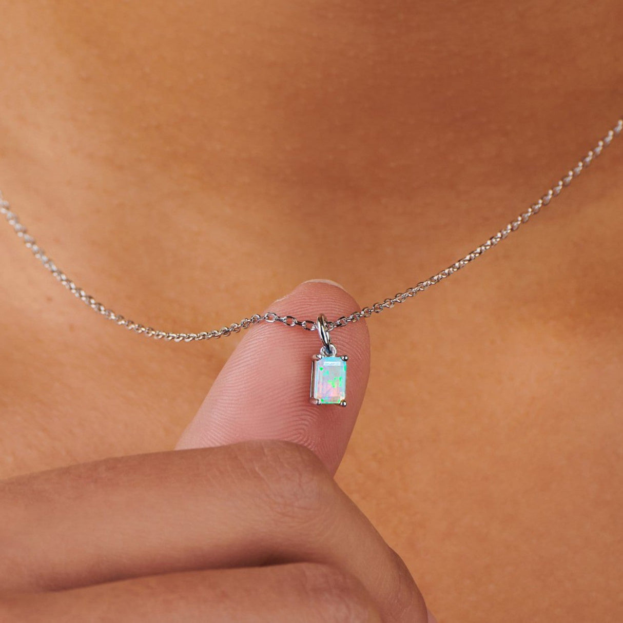 Birthstone Opal Silver Necklace - October by Little Sky Stone