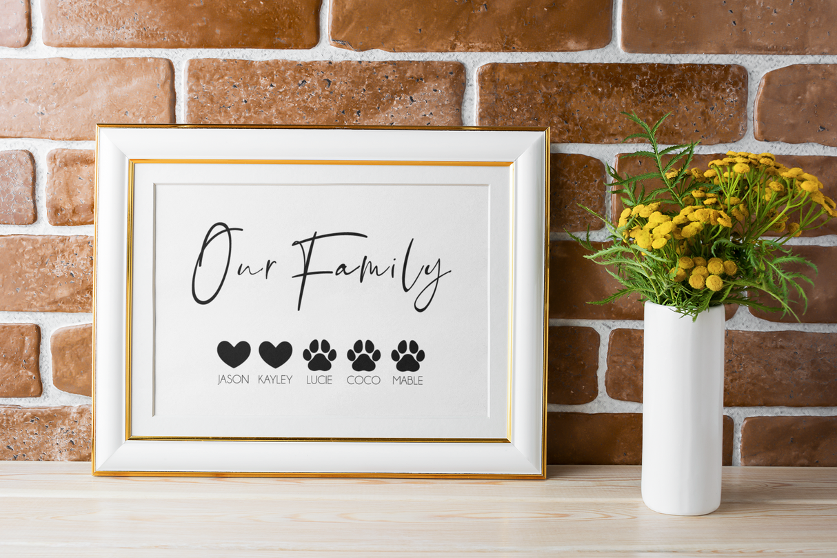 Our Family Personalised Pets Names Animal Wall Decor Simple Print by WinsterCreations™ Official Store