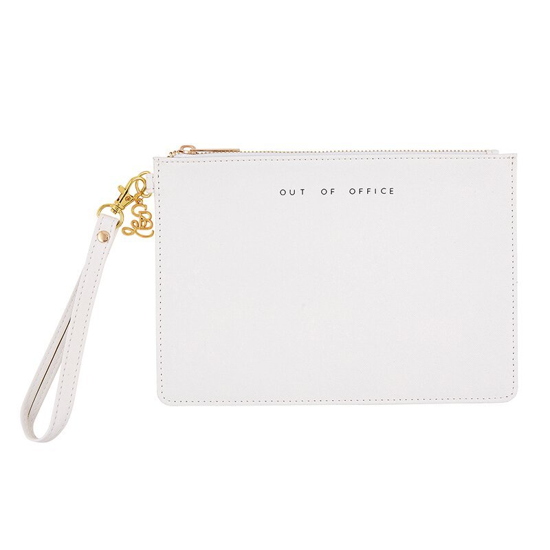 Out Of Office White Fashion Wristlet | 9.45" x 6.5" | Secret Message Inside by The Bullish Store