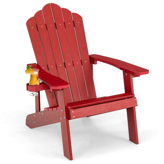 Weather Resistant HIPS Outdoor Adirondack Chair with Cup Holder-Red