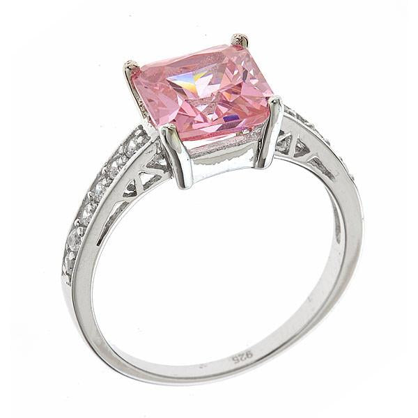 Sterling Silver Pink Sapphire CZ Princess Cut Ring by Sterling Forever