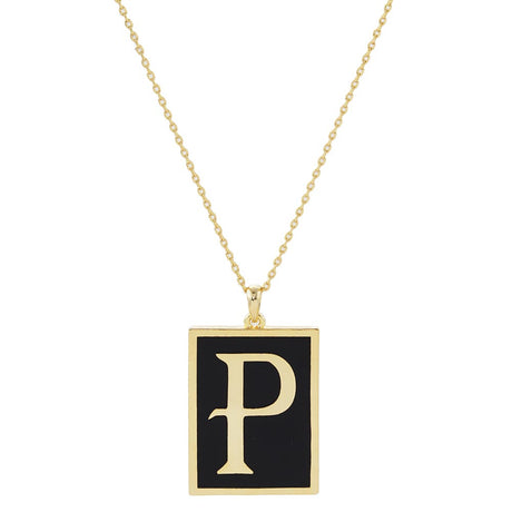 Gold Dipped Enamel Rectangle Monogram Pendant Necklace by Madeline Love