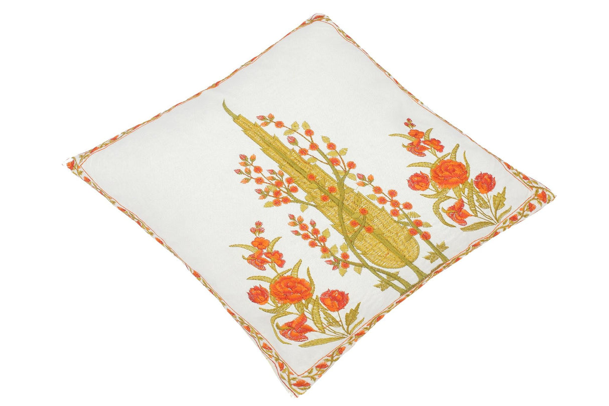 Floral Embroidered Partheni Rose Cotton Pillow by Bareens Designer Rugs