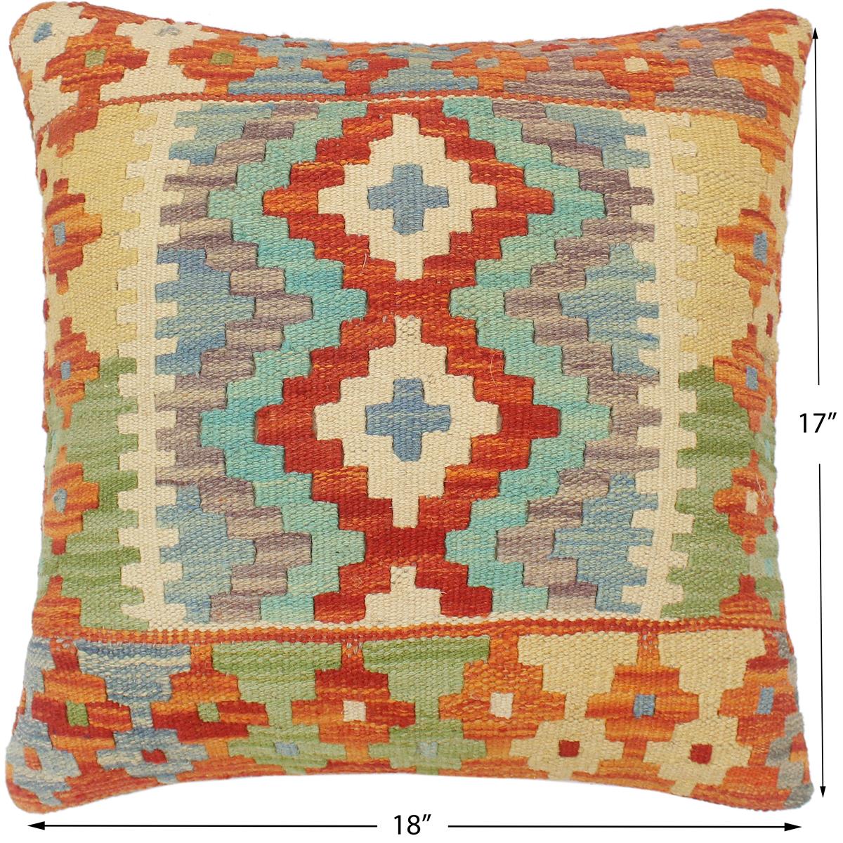 Tribal Turkish Button Hand Woven Kilim Pillow by Bareens Designer Rugs