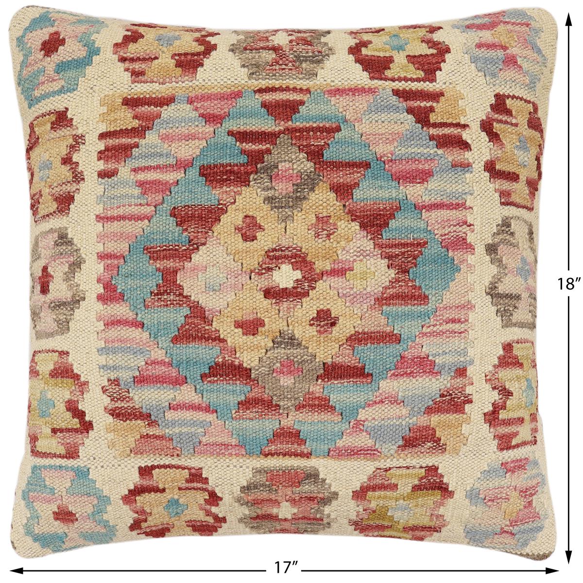 Rustic Lennie Turkish Hand-Woven Kilim Pillow - 17" x 18" by Bareens Designer Rugs