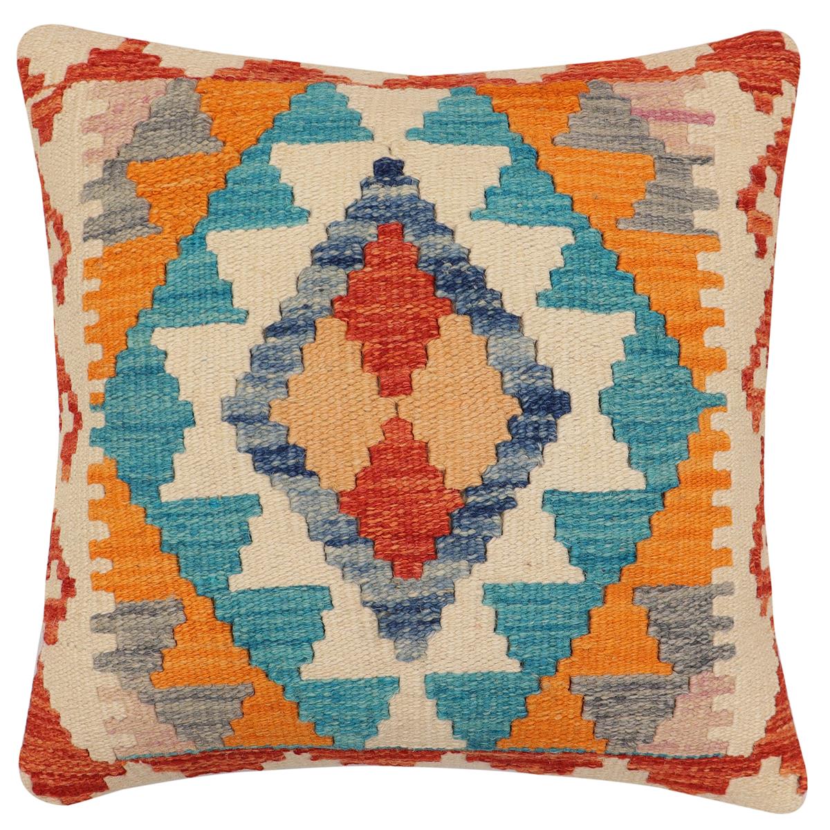 Tribal Paull Turkish Hand-Woven Kilim Pillow - 18'' x 18'' by Bareens Designer Rugs