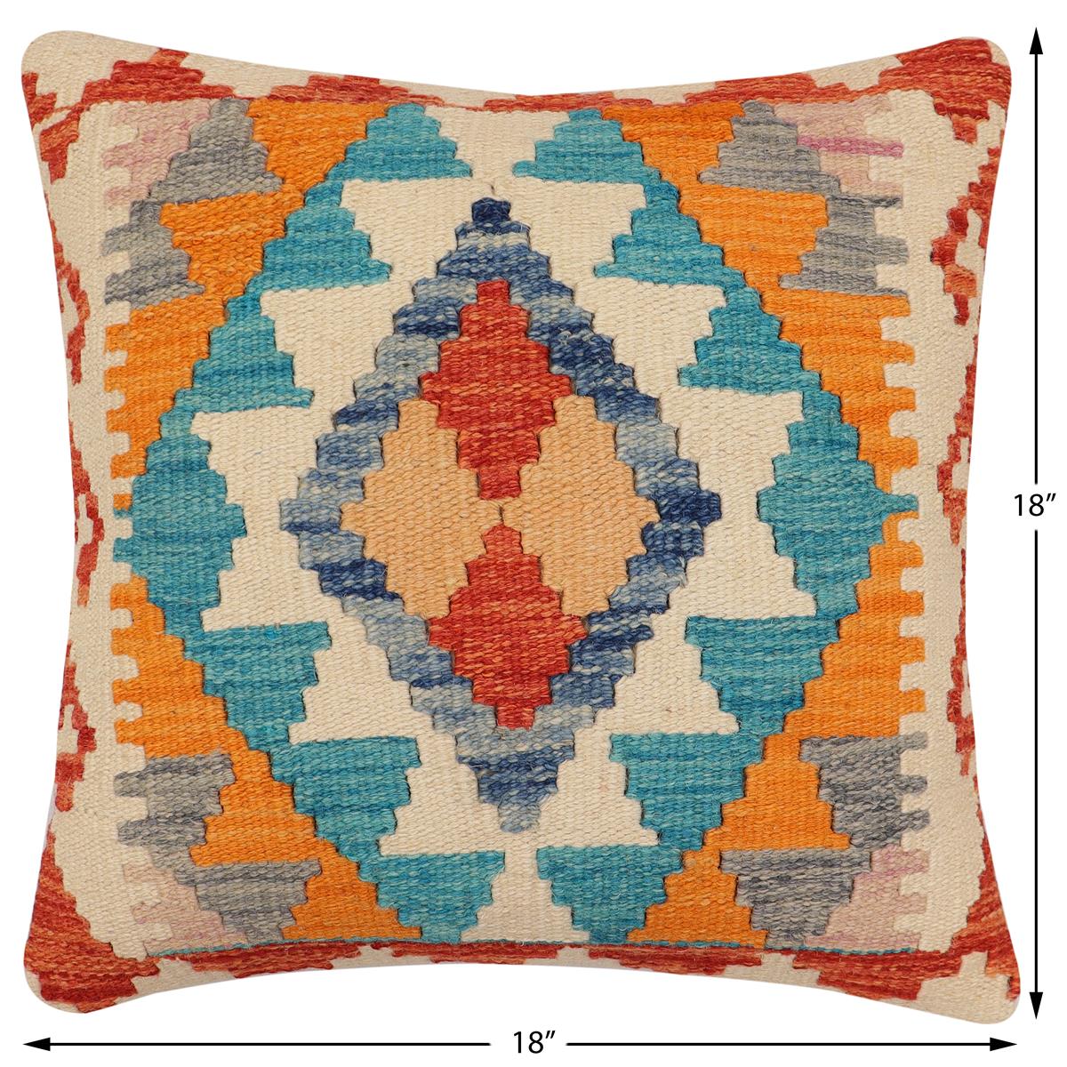 Tribal Paull Turkish Hand-Woven Kilim Pillow - 18'' x 18'' by Bareens Designer Rugs