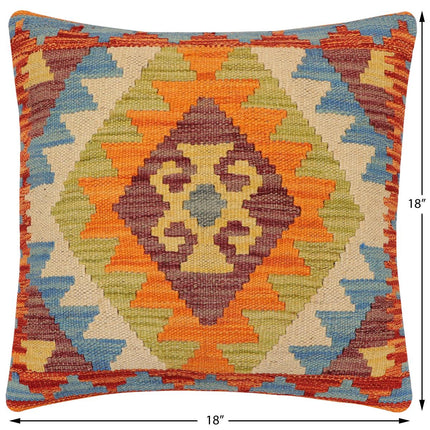 Southwestern Kosmo Turkish Hand-Woven Kilim Pillow - 18'' x 18'' by Bareens Designer Rugs