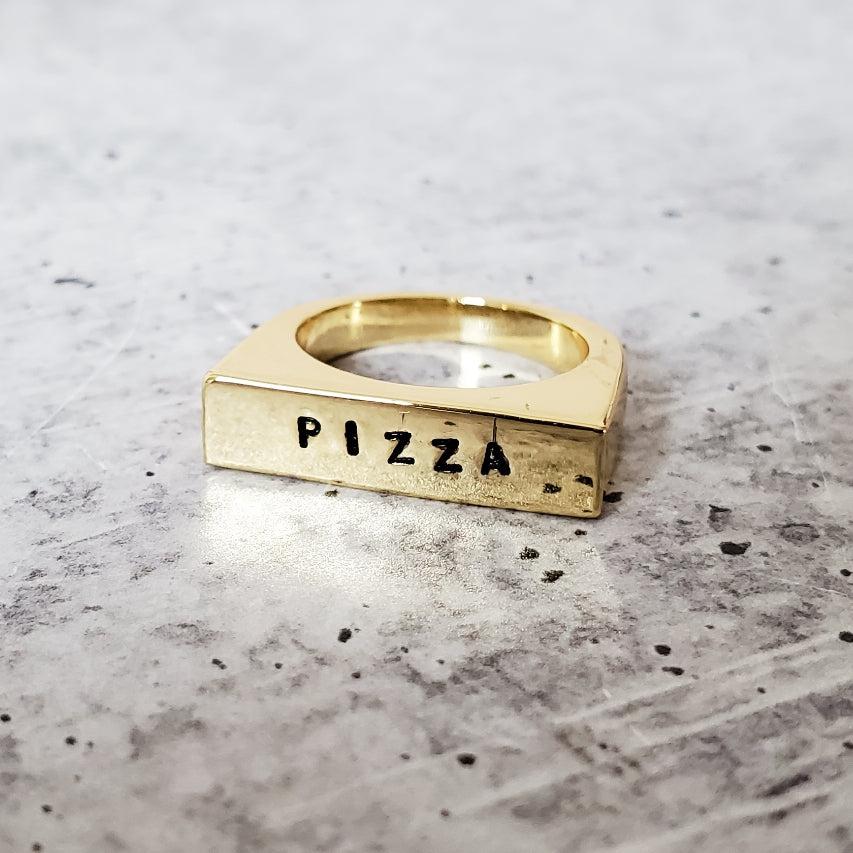 PIZZA Gold Plated Flat Top Ring by Salt and Sparkle