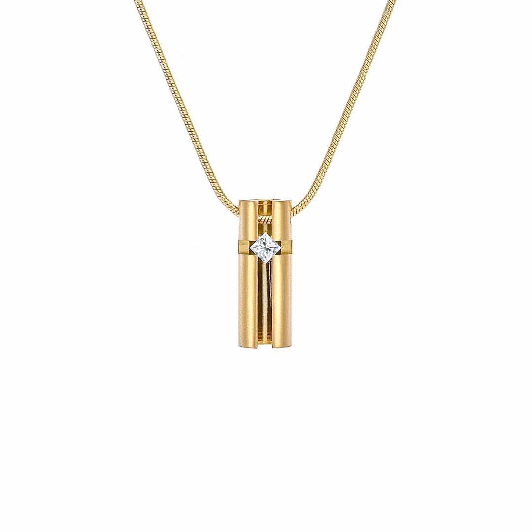 PT099G B.Tiff Gold .02ct 3D Cross Croixlumière Pendant Necklace by B.Tiff New York