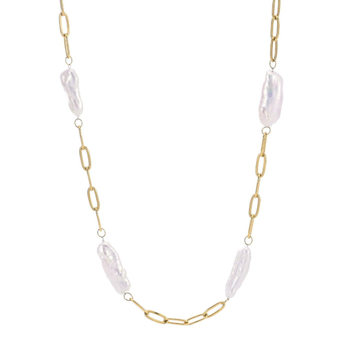 PT280G B.Tiff Freshwater Pearl Interlaced Oval Link Mask Chain Necklace by B.Tiff New York