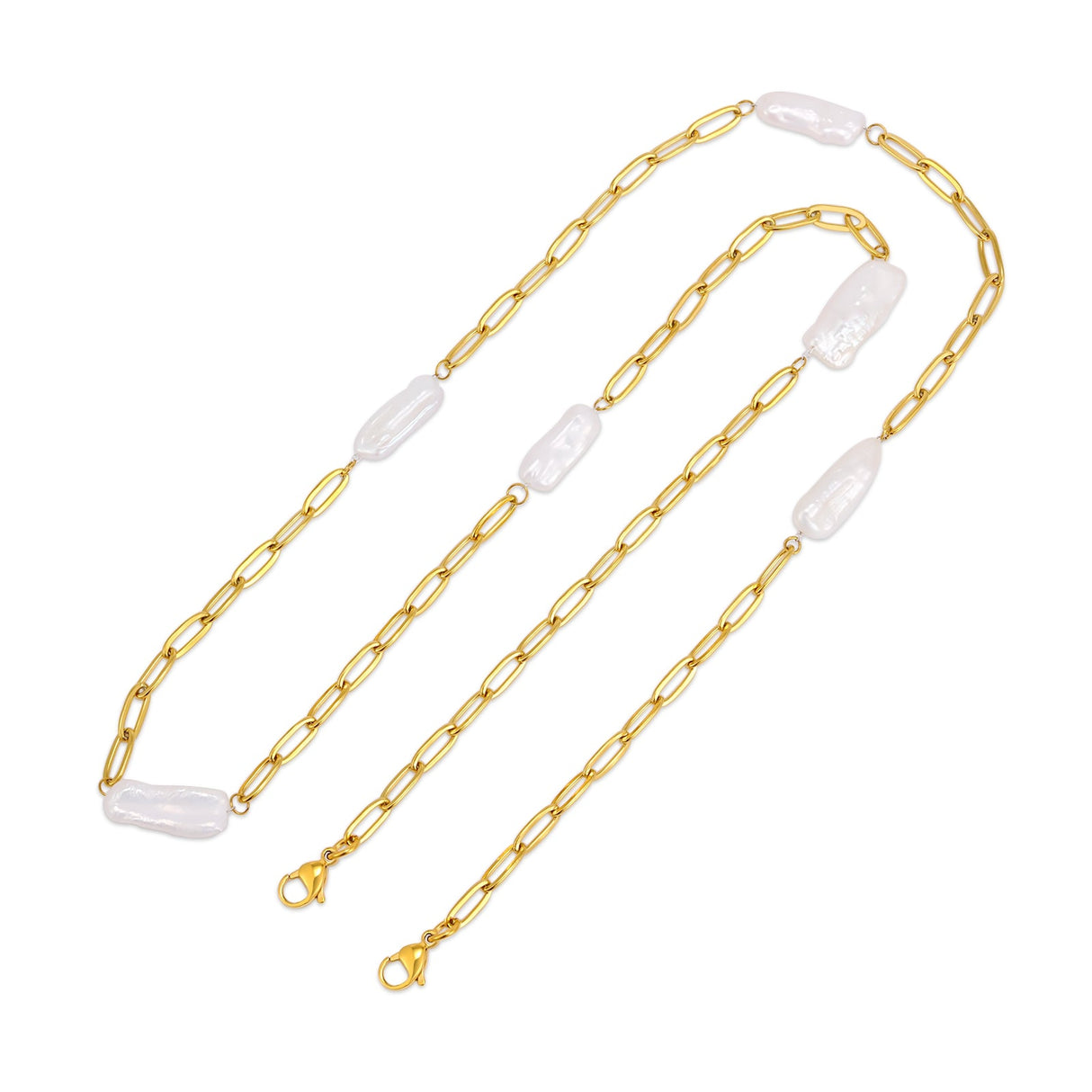 PT280G B.Tiff Freshwater Pearl Interlaced Oval Link Mask Chain Necklace by B.Tiff New York