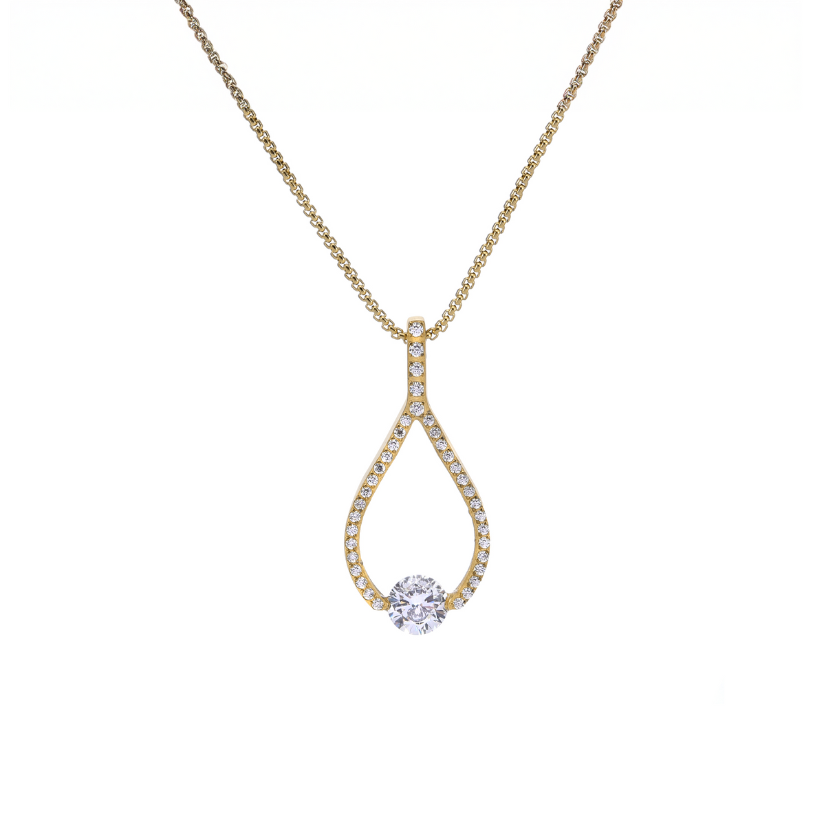 PT306G B.Tiff Gold 1 ct Solitaire Pave Larme Pendant Necklace by B.Tiff New York