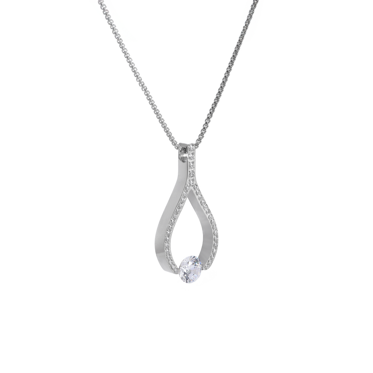 PT306W B.Tiff 1 ct Solitaire Pave Larme Pendant Necklace by B.Tiff New York