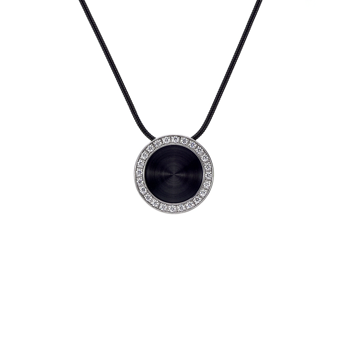 PT800WB B.Tiff Black Enamel Pavé 30-Stone Halo Pendant by B.Tiff New York