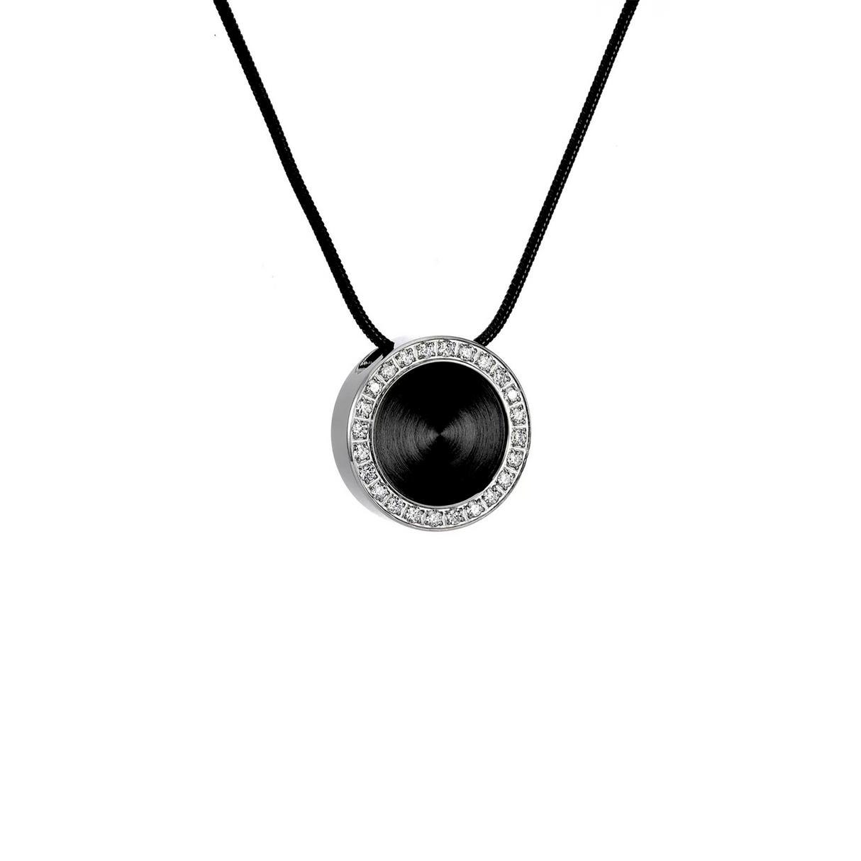 PT800WB B.Tiff Black Enamel Pavé 30-Stone Halo Pendant by B.Tiff New York