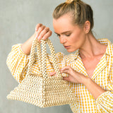 PYRAMID Beaded Tote Bag in Nude Beige by BrunnaCo