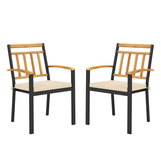 Set of 2 Patio Dining Chairs with Removable Padded Cushions-17 Inches