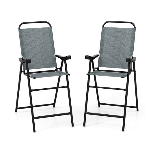 Patio Folding Bar Stool Set of 2 with Metal Frame and Footrest-Blue