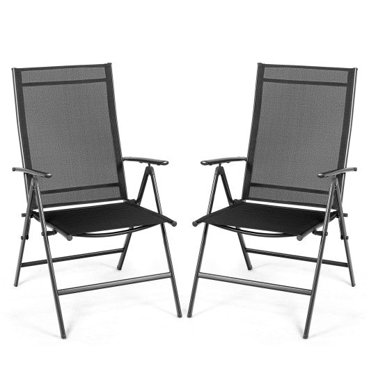 Set of 2 Adjustable Portable Patio Folding Dining Chair Recliners-Black