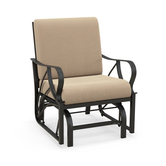 Patio Glider Rocking Chair with Thick Cushion and Curved Armrest-Tan