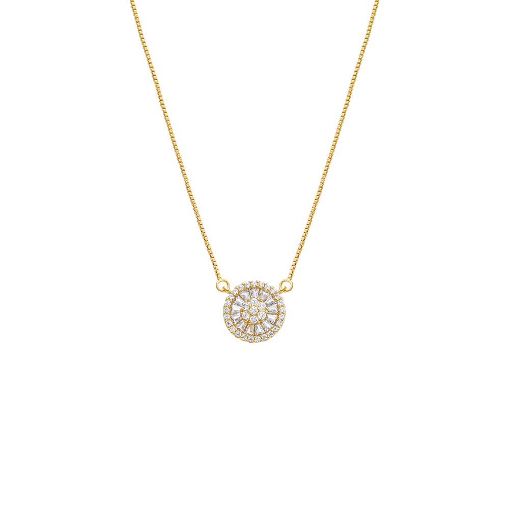 Pave X Baguette Round Pendant Necklace by By Adina Eden