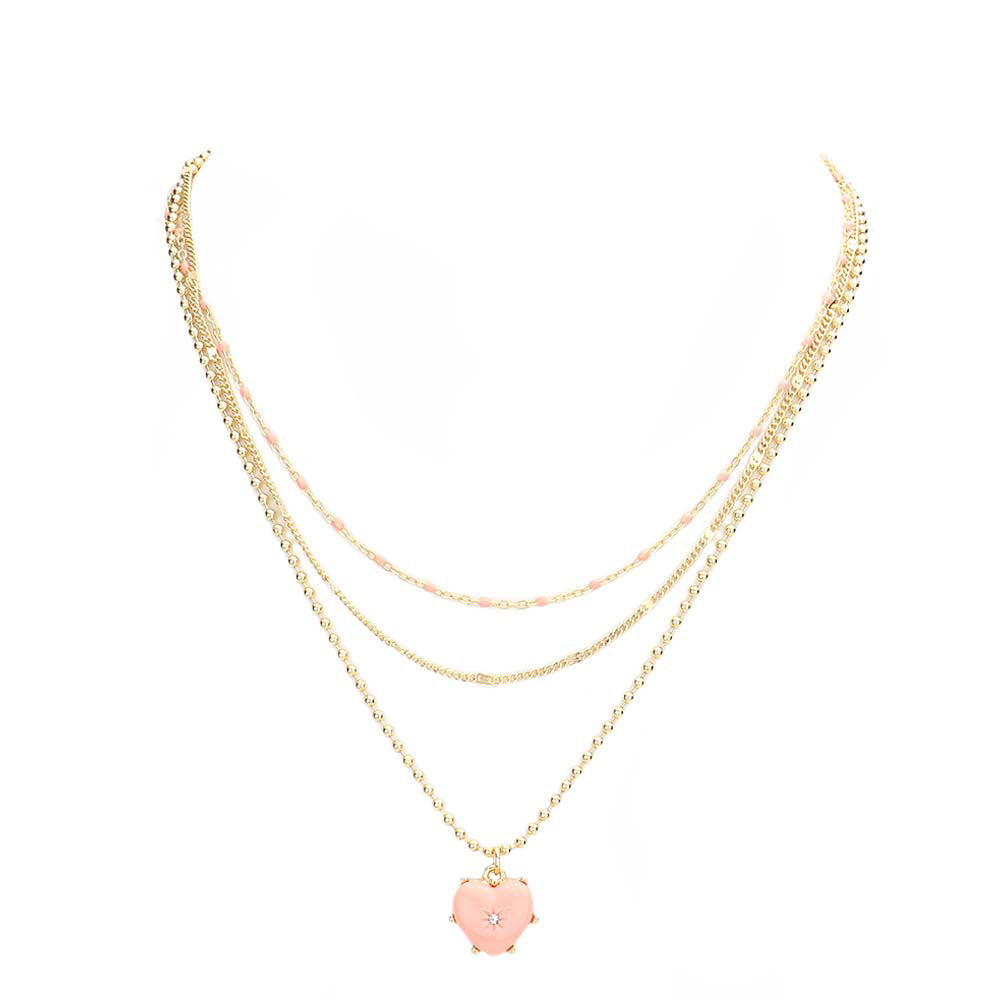 Heart Pendant Triple Layered Necklace by Madeline Love