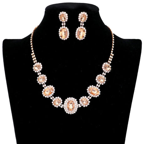 Oval Stone Accented Rhinestone Trimmed Necklace by Madeline Love