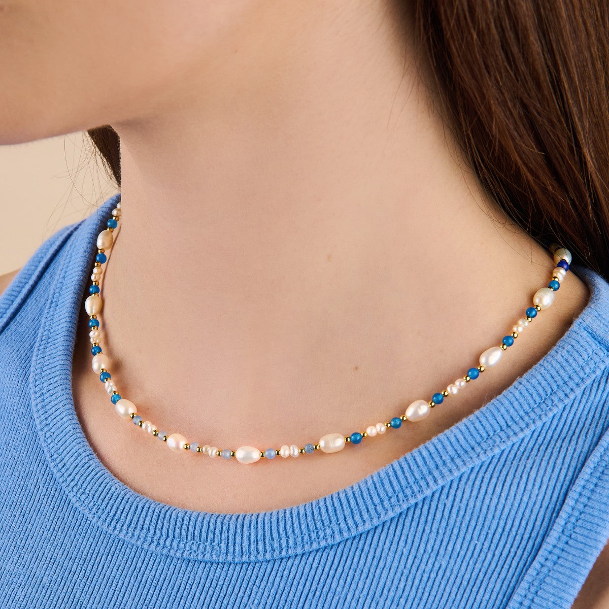 Eliza Pearl Blue Bead Necklace by Little Sky Stone