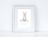 Personalised Blue Wording Bunny Eggs Easter Spring Seasonal Wall Home Decor Print by WinsterCreations™ Official Store