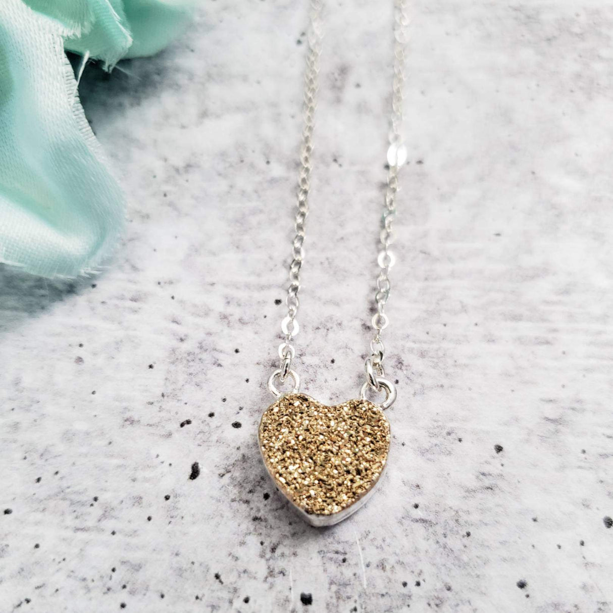 Petite Sparkly Druzy Heart Necklace by Salt and Sparkle