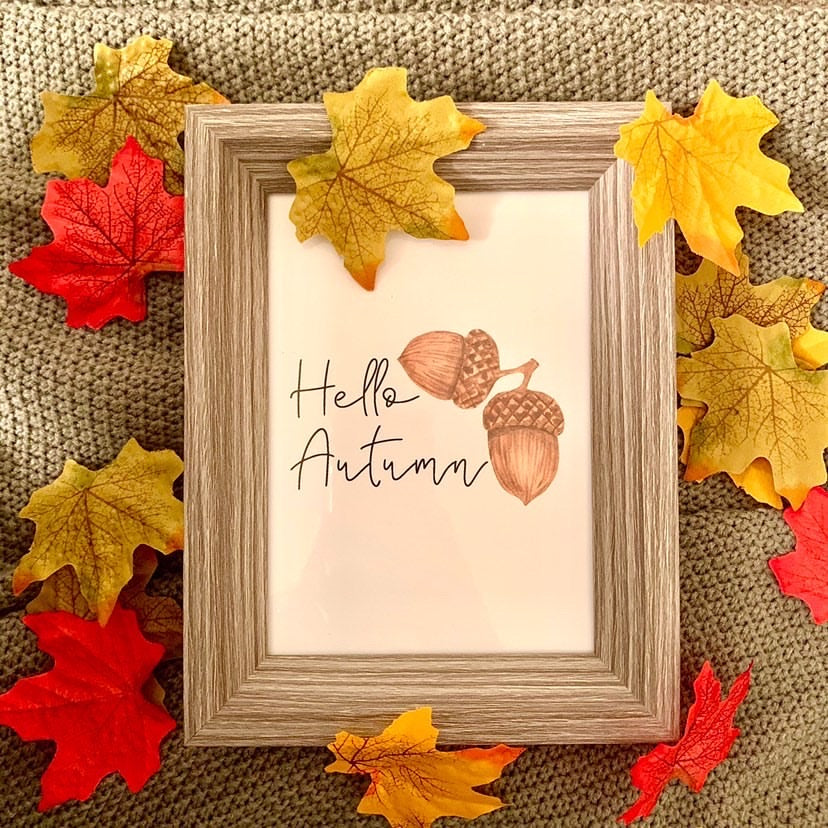 Hello Autumn Acorn Autumn Seasonal Wall Home Decor Print by WinsterCreations™ Official Store