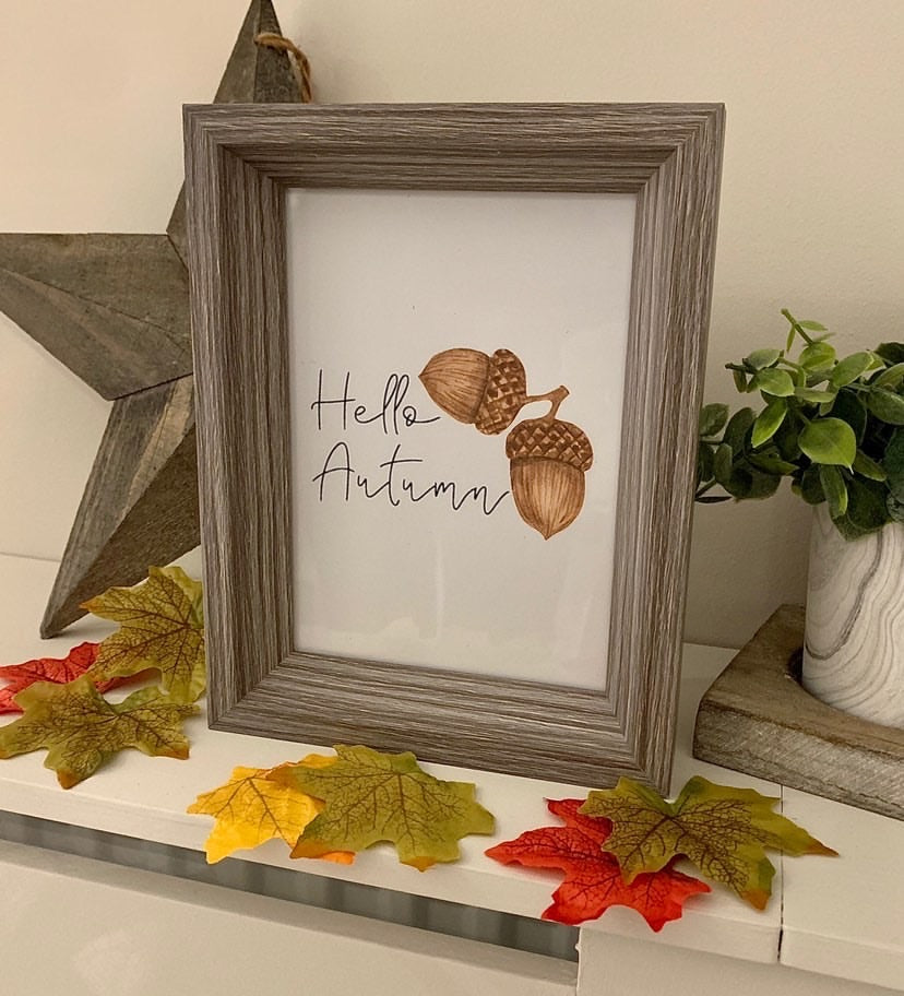 Hello Autumn Acorn Autumn Seasonal Wall Home Decor Print by WinsterCreations™ Official Store