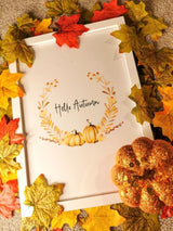 Hello Autumn Pumpkin Wreath Autumn Seasonal Wall Home Decor Print by WinsterCreations™ Official Store